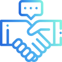 An image of two hands shaking with a dialogue box hovering above the hands.