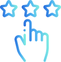 An image of an hand pointing their finger at a line of three five-pointed stars.