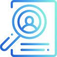 An icon of a magnifying glass inspecting a profile image on a resume.